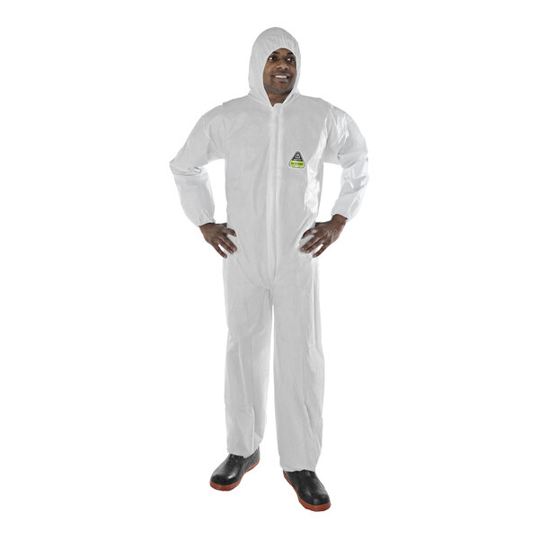 Cordova Defender White Microporous Film and Non-Woven Polyolefin Coveralls with Elastic Hood, Wrists, and Ankles - 5X