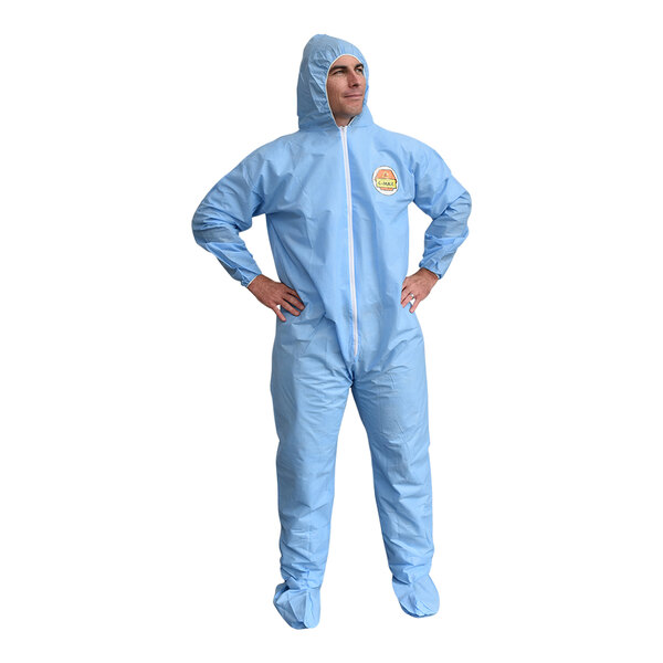 Cordova C-Max Blue SMS Coveralls with Boots and Elastic Hood, Waist, Wrists, and Ankles - Small
