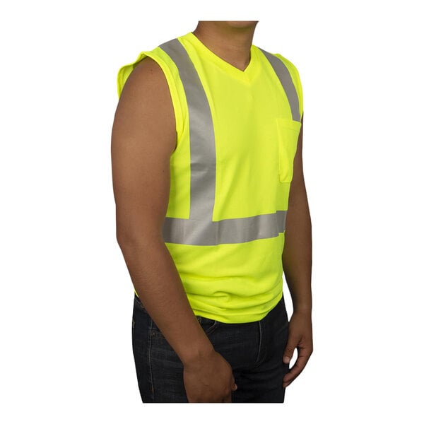 Cordova Cor-Brite Type R Class 2 Hi-Vis Lime Mesh V-Neck Sleeveless Safety Shirt with Reflective Tape - Extra Large