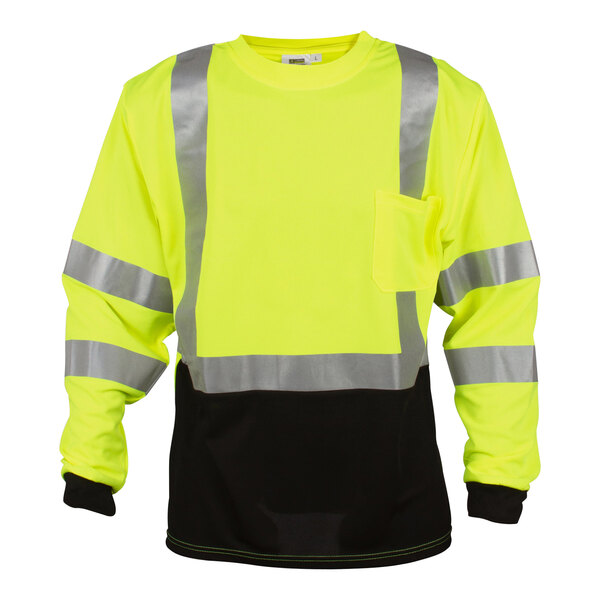 Cordova Cor-Brite Type R Class 3 Hi-Vis Lime Mesh Long Sleeve Safety Shirt with Black Front Panel and Reflective Tape - Extra Large