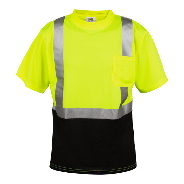 Cordova Cor-Brite Type R Class 2 Hi-Vis Lime Mesh Short Sleeve Safety Shirt with Black Front Panel and Reflective Tape - 4X