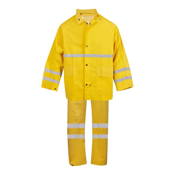 Cordova Riptide Hi-Vis Yellow 3-Piece PVC / Polyester Rainsuit with Reflective Stripes - Extra Large