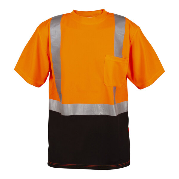 Cordova Cor-Brite Type R Class 2 Hi-Vis Orange Mesh Short Sleeve Safety Shirt with Black Front Panel and Reflective Tape - Large