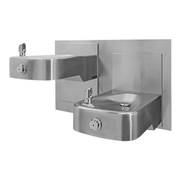 Haws 1117L Dual 14 Gauge Stainless Steel Adjustable Height Drinking Fountain with Low-Profile Bowl and Trap - Non-Refrigerated
