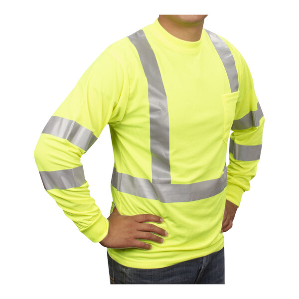 Cordova Cor-Brite Type R Class 3 Hi-Vis Lime Mesh Long Sleeve Safety Shirt with Reflective Tape - 3X