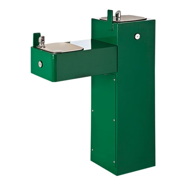 Haws 3300 Dual 11 Gauge Vandal-Resistant Outdoor Square Pedestal Drinking Fountain with Green Powder-Coat Finish - Non-Refrigerated