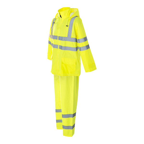 Cordova Reptyle Type R Class 3 Hi-Vis Yellow 2-Piece Polyurethane / Polyester Rainsuit with Reflective Stripes - Medium