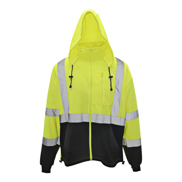 Cordova Cor-Brite Lime Type R Class 3 Hi-Vis Hooded Sweatshirt with Reflective Tape and Detachable Hood - Extra Large