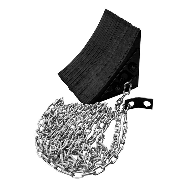 Durable 8" x 8" x 8" Black Heavy Duty Laminated Rubber Wheel Chock with 20' Chain WC88-8W20