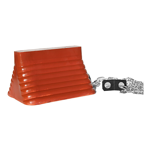 Durable 9" x 8" x 6" Orange Molded Rubber Wheel Chock with 20' Chain WC68-9ORW20