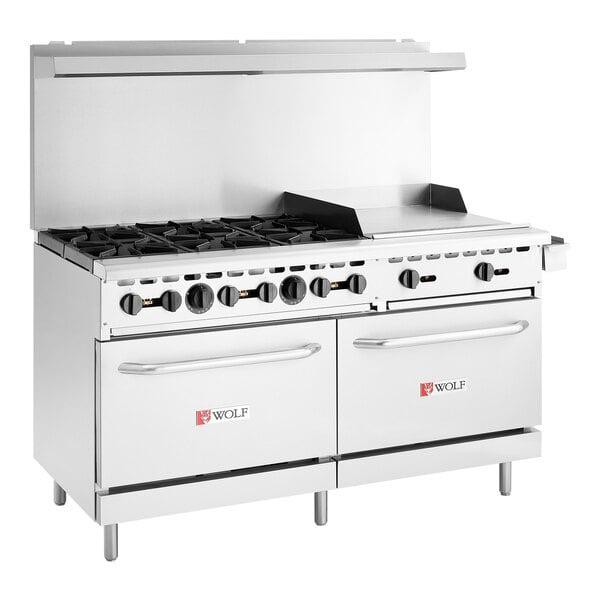 Wolf WX60F-6B24GN WX Series Natural Gas 60" Manual Range with 6 Burners, 24" Right Side Griddle, and 2 Standard Ovens - 258,000 BTU