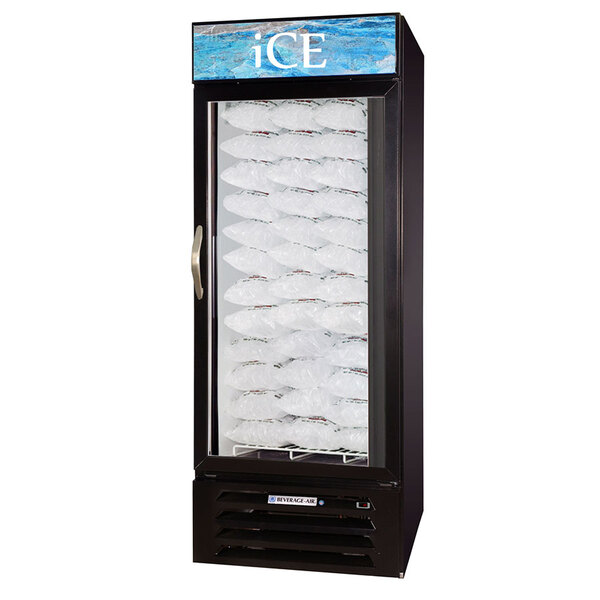 Beverage-Air MMF27-B-1-ICE-LED MarketMax Black Indoor Ice Merchandiser with LED Lighting - 27 cu. ft.