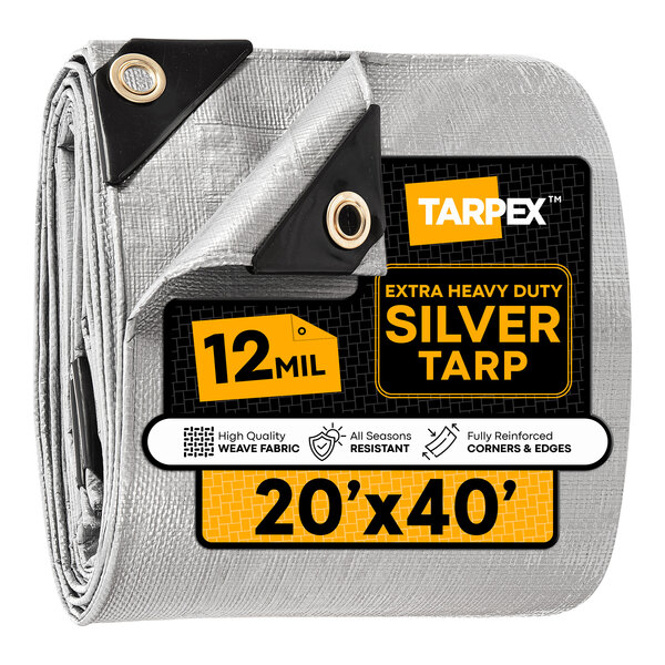 Tarpex 20' x 40' Silver / Black Heavy-Duty Weatherproof 10 Mil