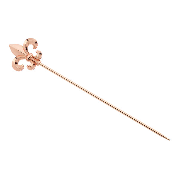Barfly 4 3/8" Copper-Plated Cocktail Pick with Fleur de Lis Top M37208CP - 12/Pack