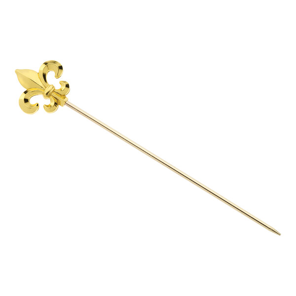 Barfly 4 3/8" Gold-Plated Cocktail Pick with Fleur de Lis Top M37208GD - 12/Pack