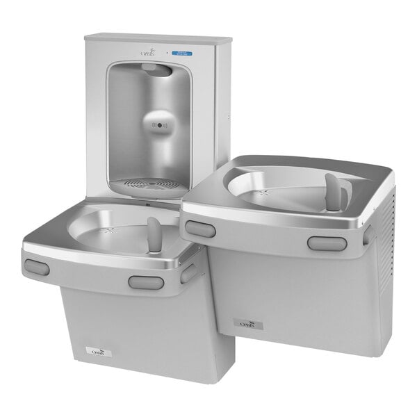Oasis 507043 Versacooler II 8 GPH Greystone Bi-Level Filtered Drinking Fountain with Contactless Bottle Filler - 115V - Chilled