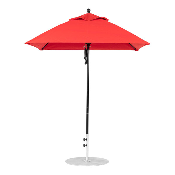 BFM Seating 6 1/2' Customizable Square Red Marine-Grade Acrylic Umbrella with Black Aluminum Pole