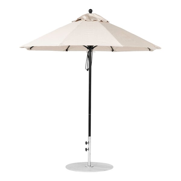 BFM Seating 7 1/2' Customizable Round Linen Marine-Grade Acrylic Umbrella with Black Aluminum Pole