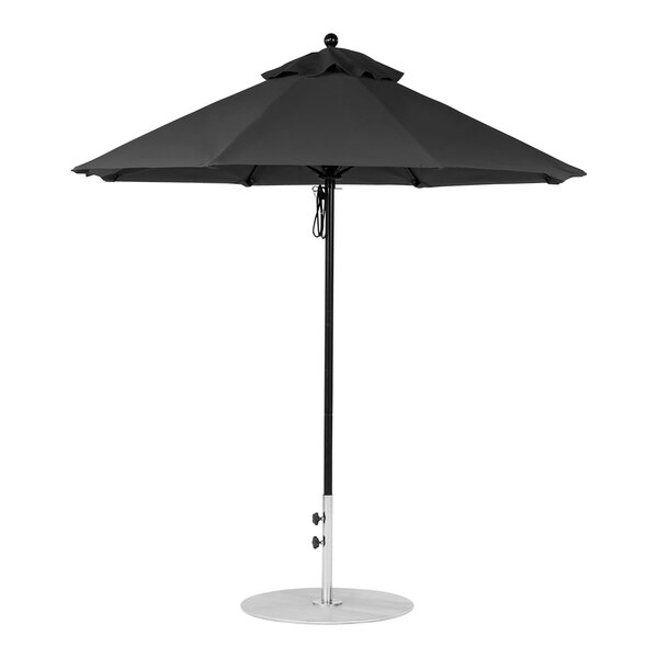 BFM Seating 9' Customizable Round Black Marine-Grade Acrylic Umbrella with Black Aluminum Pole