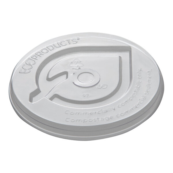 Eco-Products GreenStripe 12, 16, and 22 oz. PLA Compostable Flat Paper Cold Cup Lid with Circular Straw Slot - 1000/Case