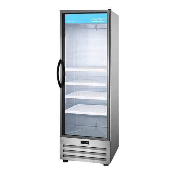 Summit Appliance ACR1415LH Accucold ACR Series 14.0 Cu. Ft. Stainless Steel Glass Door Reach-In Pharmacy Refrigerator - 115V