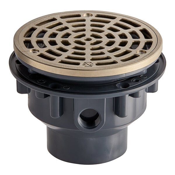 Sioux Chief 842-2PNR 842 Series 5 1/2" Round On-Grade Floor Drain with Nickel Bronze Strainer, PVC Base, and 2" x 3" Outlet