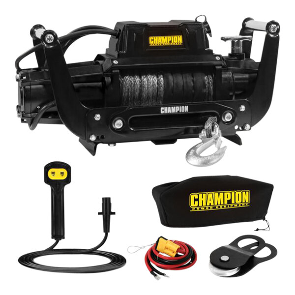 Champion Power Equipment Truck / SUV 12V DC Electric Winch Kit with 85' Synthetic Rope 100427 - 12,000 lb. Capacity