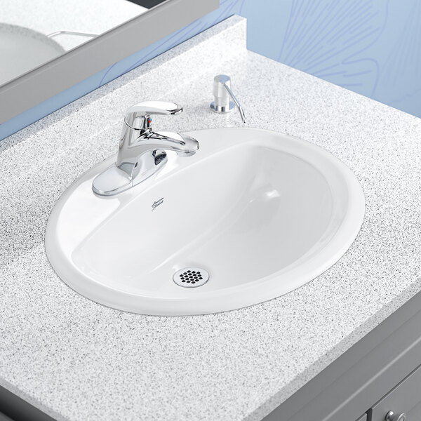 American Standard 0476928.020 Aqualyn 20 3/8" x 17 3/8" White Vitreous China Less Overflow Single Bowl Drop-In Sink with 4" Centerset