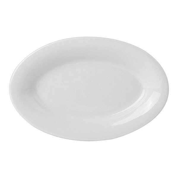 Tuxton Porcelain White 7" x 4 5/8" China Wide Rim Oval Platter - 36/Case