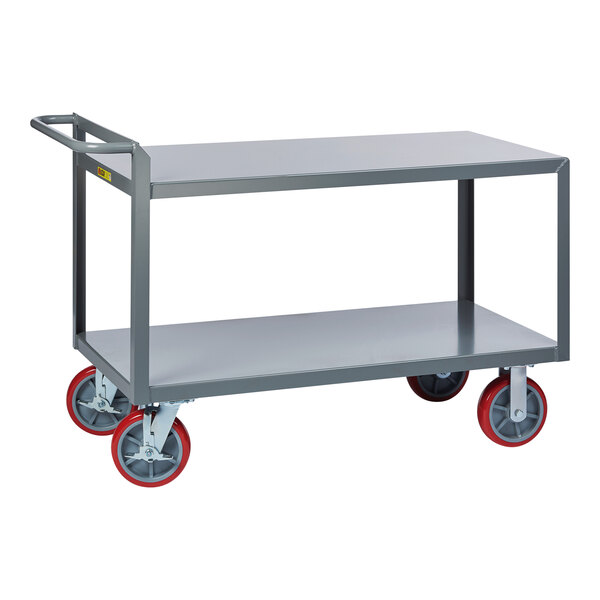 Little Giant 24" x 48" x 32" Heavy-Duty 2-Shelf Steel Merchandise Collector Truck with 8" Polyurethane Casters with Brakes G-2448-8PYBK