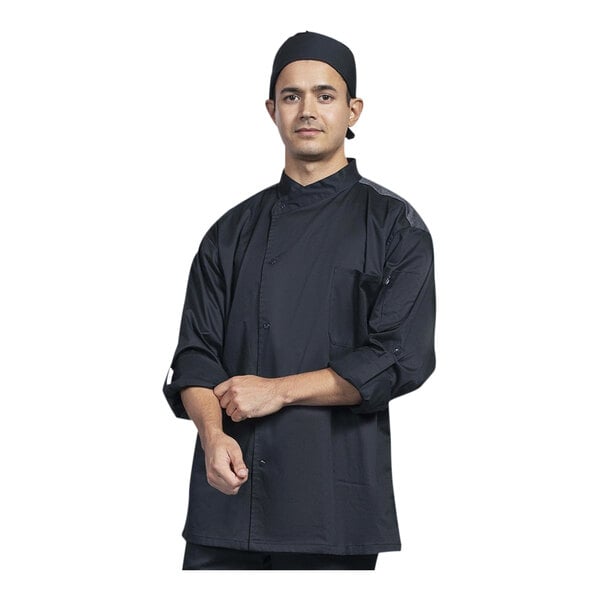 Uncommon Chef Roma Unisex Customizable Black Convertible Long Sleeve Chef Coat with Silver Heather Mesh Back 0711HC
