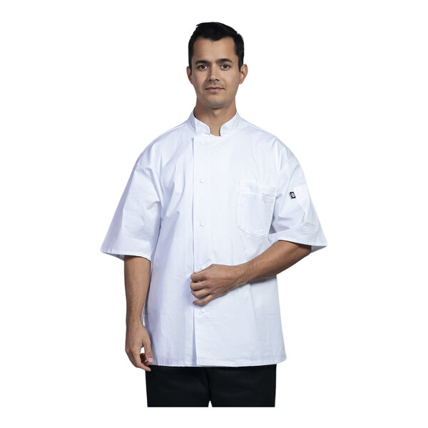 Uncommon Chef Venice Unisex Customizable White Short Sleeve Chef Coat with White Mesh Back 0717 - S