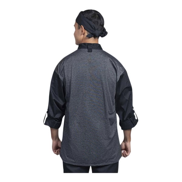 Uncommon Chef Roma Unisex Customizable Black Convertible Long Sleeve Chef Coat with Silver Heather Mesh Back 0711HC - XS