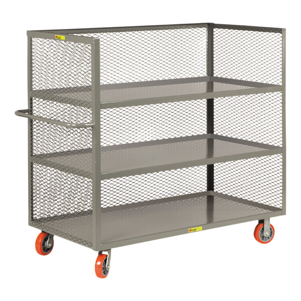 Little Giant 30" x 48" x 58 1/2" 3-Sided Lipped 3-Shelf Bulk Truck with Mesh Sides and 6" Polyurethane Casters T3L-3048-6PY