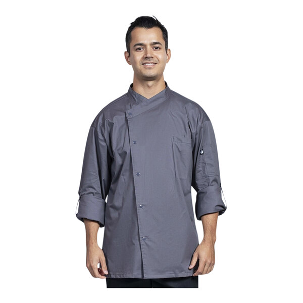 Uncommon Chef Como Unisex Customizable Slate Convertible Long Sleeve Chef Coat with Slate Mesh Back 0708 - XS