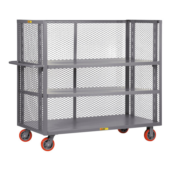 Little Giant 24" x 48" x 57" 3-Sided Adjustable 3-Shelf Bulk Truck with Mesh Sides and 6" Polyurethane Casters T3-A-2448-6PY