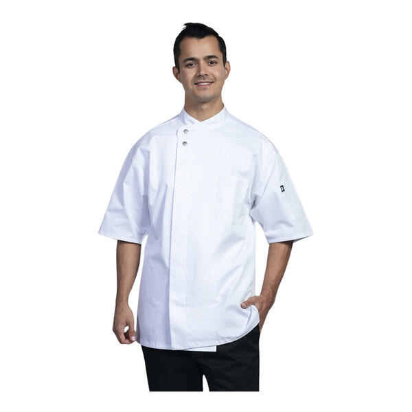 Uncommon Chef Bari Unisex Customizable White Short Sleeve Chef Coat with White Mesh Back 0718