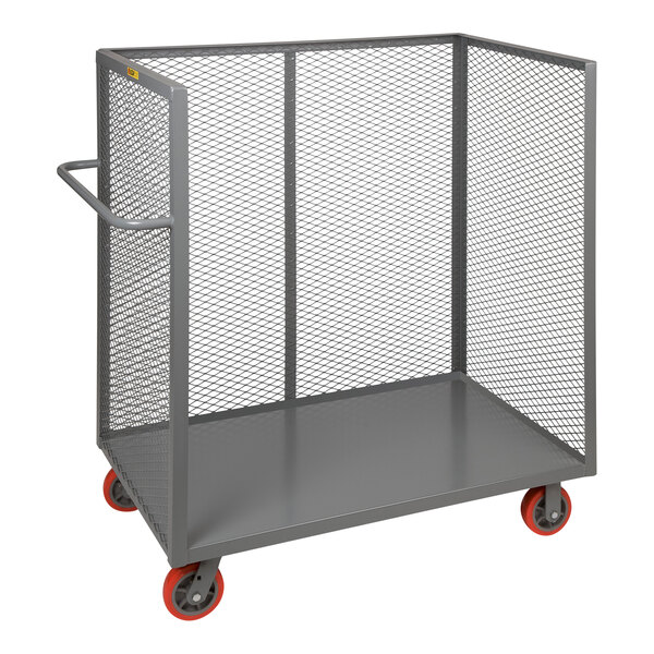 Little Giant 24" x 48" x 58 1/2" 3-Sided Lipped Bulk Truck with Mesh Sides and 6" Polyurethane Casters T1L-2448-6PY