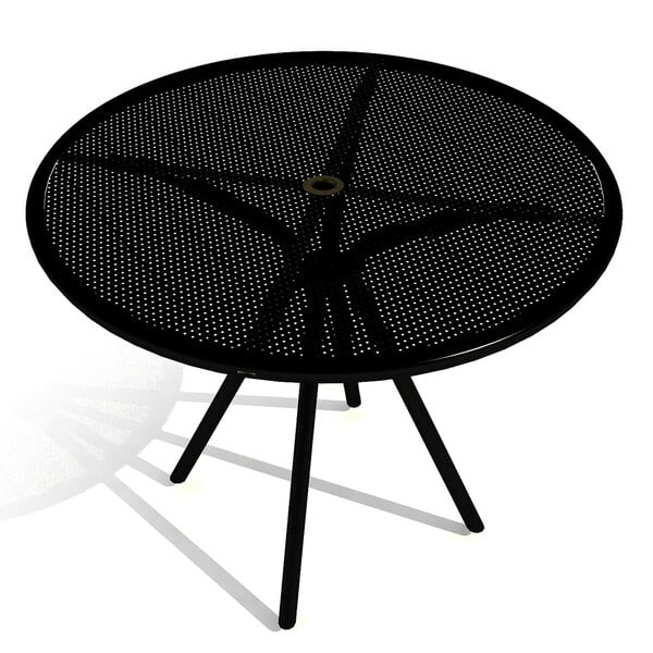 American Tables and Seating AB36 36" Black Round Outdoor Table with Umbrella Hole