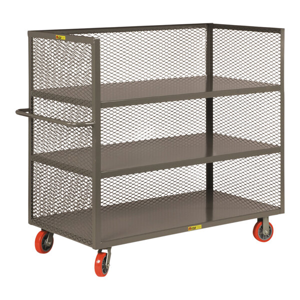 Little Giant 30" x 60" x 57" 3-Sided 3-Shelf Bulk Truck with Mesh Sides and 6" Polyurethane Casters T3-3060-6PY