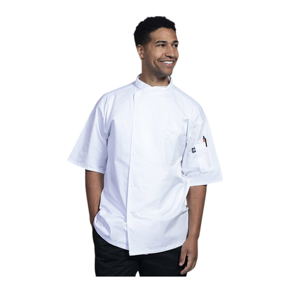 Uncommon Chef Luca Unisex Customizable White Short Sleeve Chef Coat with White Mesh Back 0712 - 2X