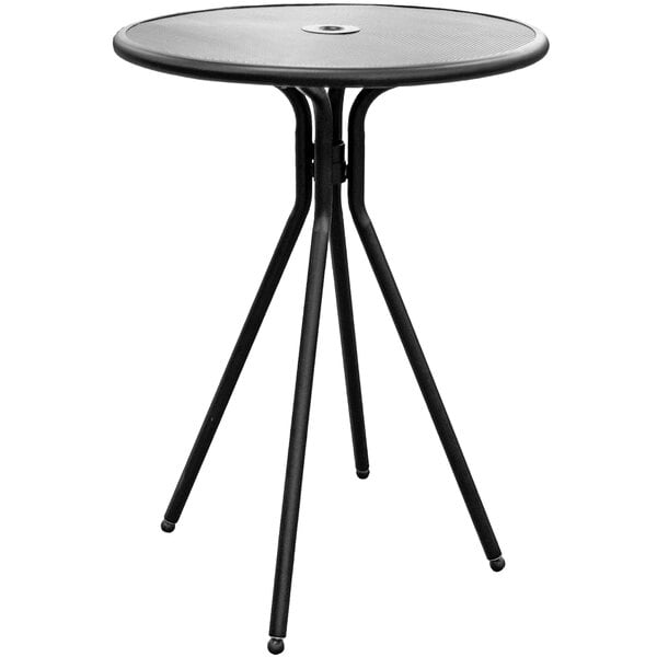 American Tables and Seating ABB30 30" Black Round Bar Height Outdoor Table with Umbrella Hole
