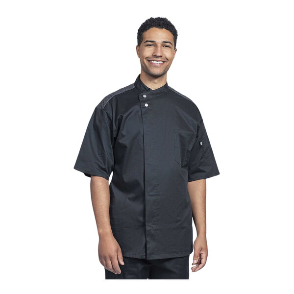 Uncommon Chef Brac Unisex Customizable Black Short Sleeve Chef Coat with Silver Heather Mesh Back 0718HC - 3X
