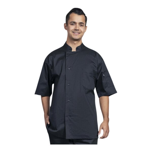 Uncommon Chef Venice Unisex Customizable Black Short Sleeve Chef Coat with Black Mesh Back 0717