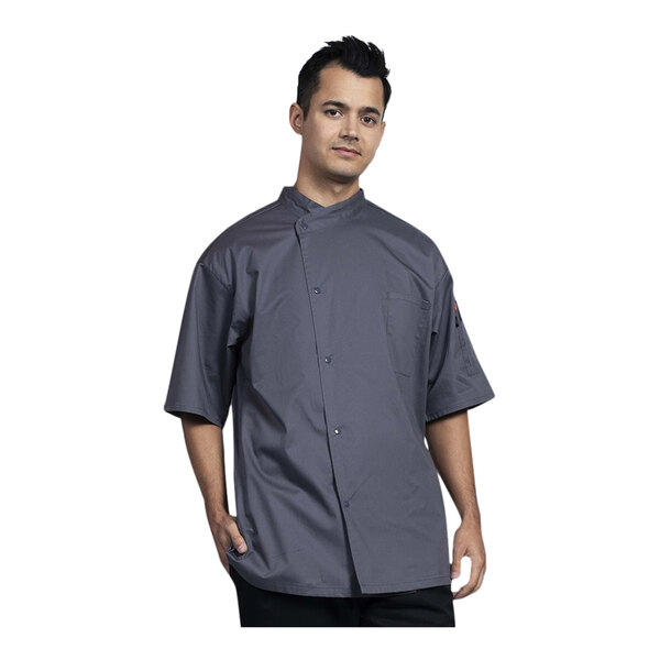 Uncommon Chef Luca Unisex Customizable Slate Short Sleeve Chef Coat with Slate Mesh Back 0712