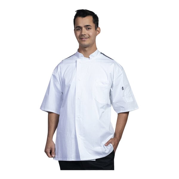 Uncommon Chef Florence Unisex Customizable White Short Sleeve Chef Coat with Black Heather Mesh Back 0717HC - 2X