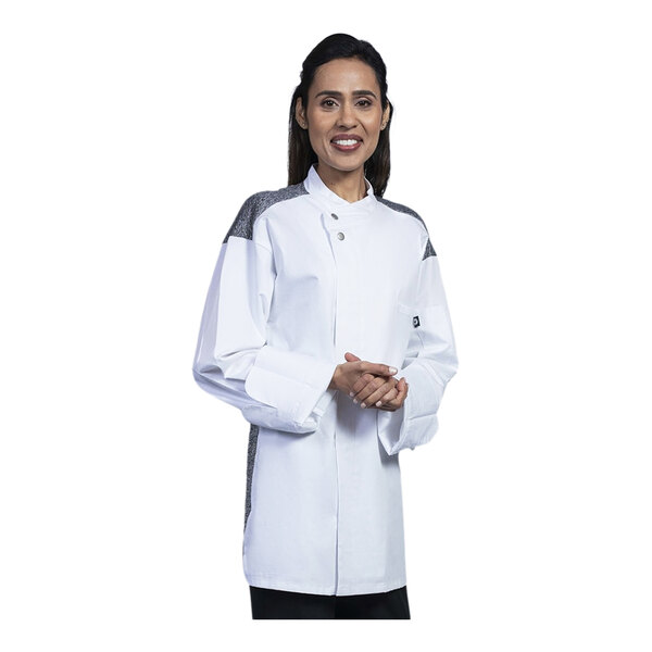 Uncommon Chef Solta Unisex Customizable White Long Sleeve Chef Coat with Black Heather Mesh Back 0721HC
