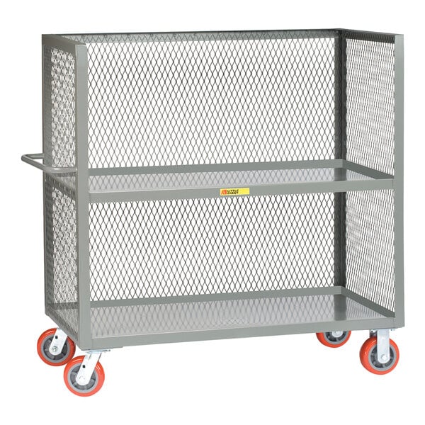 Little Giant 24" x 48" x 58 1/2" 3-Sided Lipped 2-Shelf Bulk Truck with Mesh Sides and 6" Polyurethane Casters T2L-2448-6PY