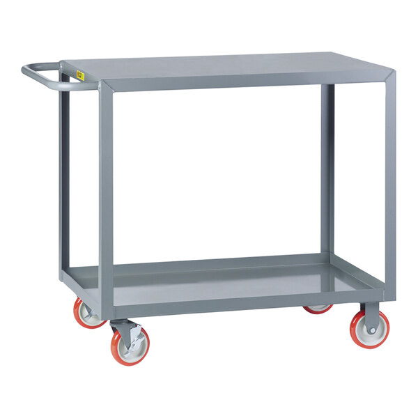 Little Giant 18" x 24" x 35" 2-Shelf Flush Top Welded Steel Service Cart with 5" Polyurethane Wheels with Brakes LG-1824-BRK
