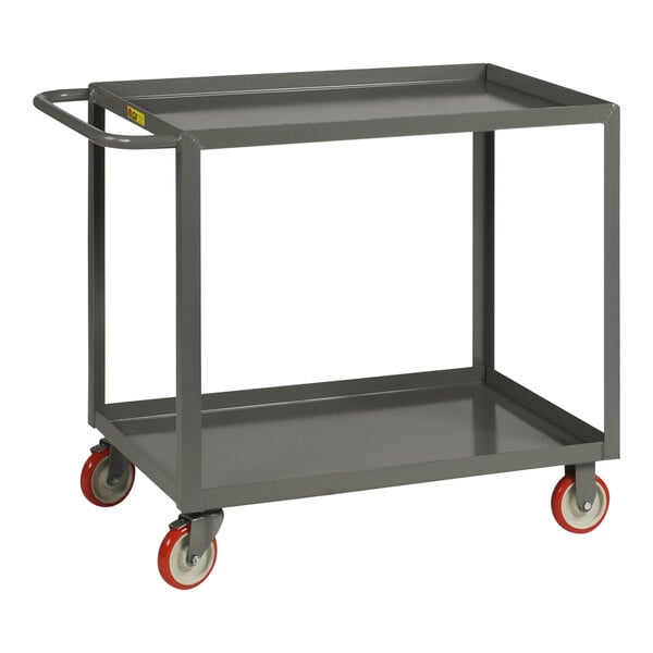 Little Giant 24" x 36" x 35" Lipped 2-Shelf Welded Steel Service Cart with 5" Polyurethane Wheels with Brakes LGL-2436-BRK